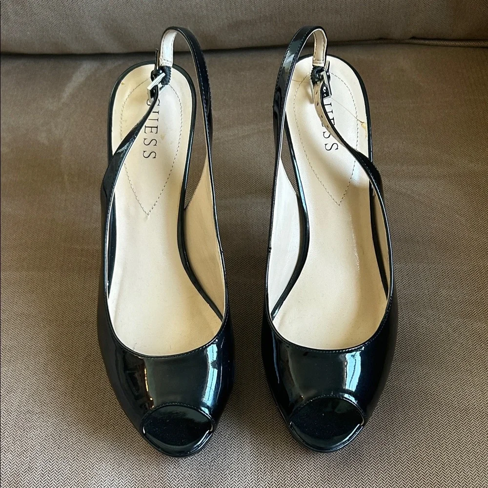 Guess Glossy Black Slingback Heels - Picture 1 of 3